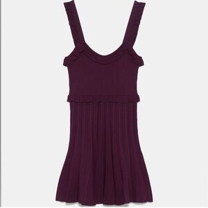 Zara Burgundy Pleated Ruffle Mini Dress Size L